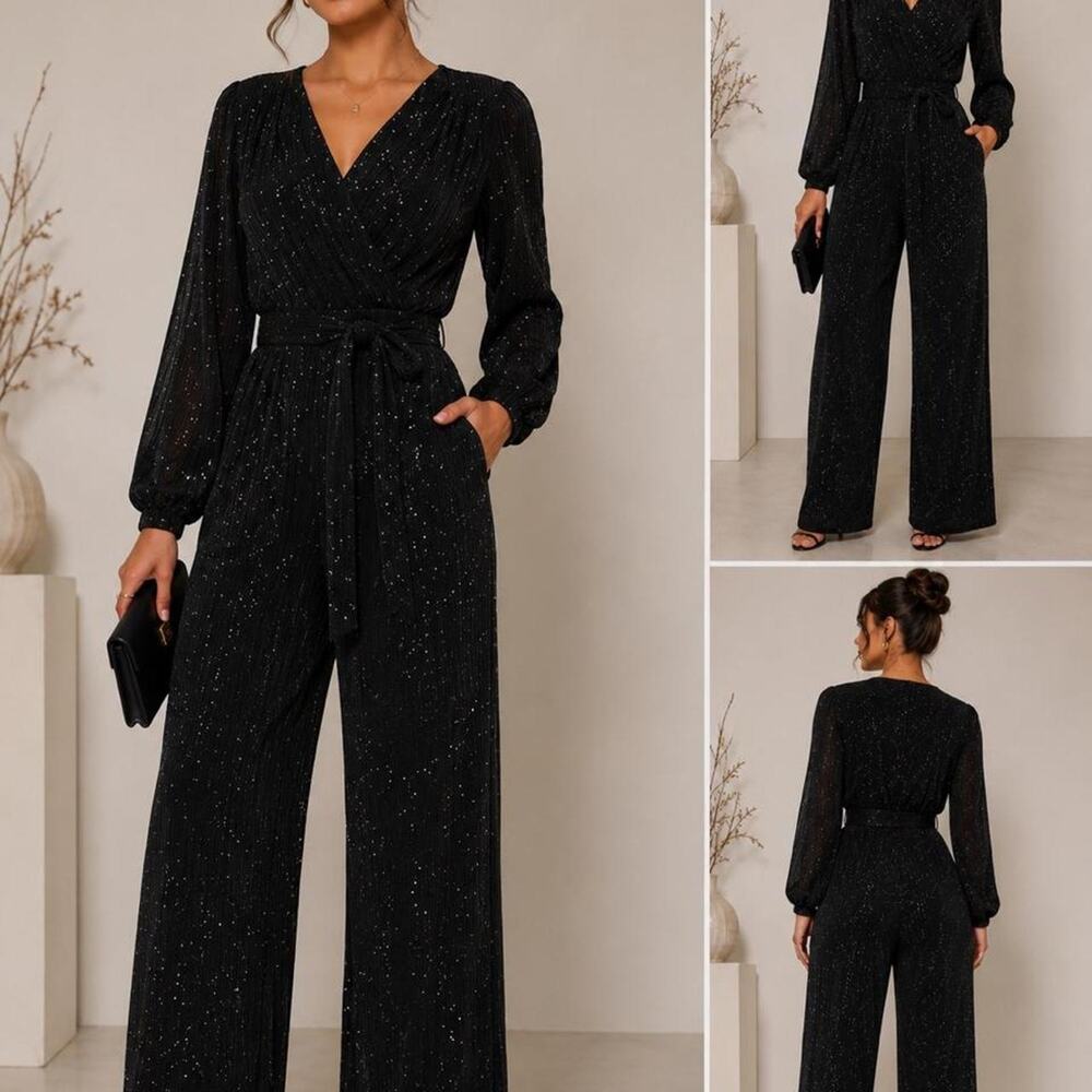 Glitz and Glam Votique black jumpsuit beautiful sequence shine size small